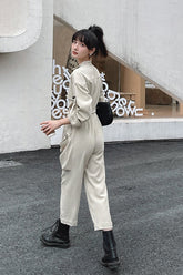 Xian Shu Fashion collar waist-skimming work jumpsuit female fall new temperament high waist straight nine-point jumpsuit tide